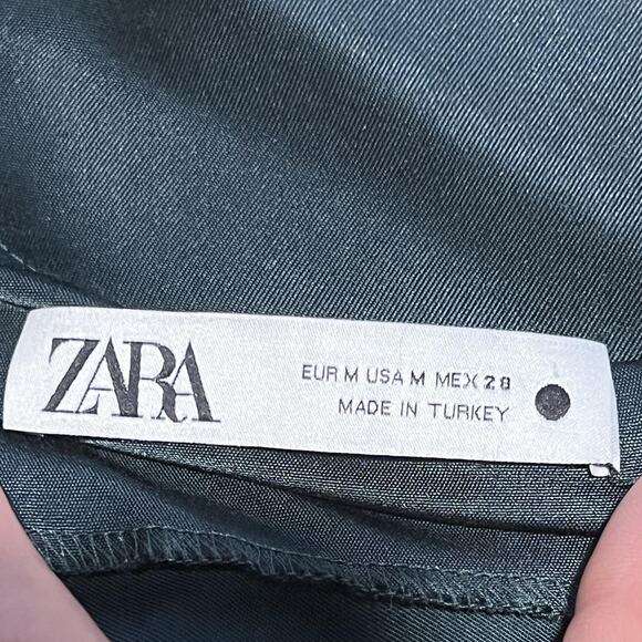 Zara Dress Womens Medium Dark Green Satin Slip Cowl Neck Spaghetti Maxi Evening - Picture 6 of 7
